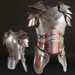 3D model of a detailed warrior armor with high-quality metal textures, suitable for war game design in Blender.