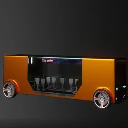 Orange futuristic electric bus 3D model with sleek design, ideal for Blender renderings.