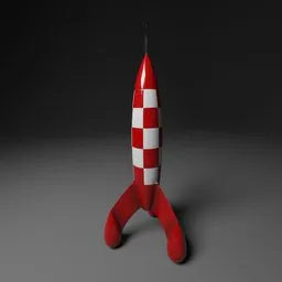 Detailed 3D rendering of a checkered red and white rocket, compatible with Blender for digital art projects.