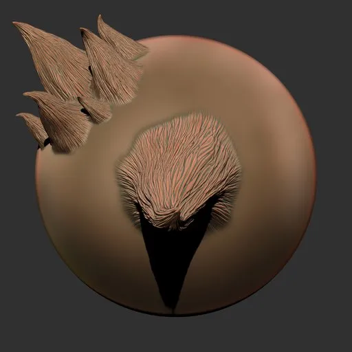 ER_Hair & Fur Brush 41 sculpting effect for 3D models showcasing detailed hair and fur textures on sculpted surfaces.