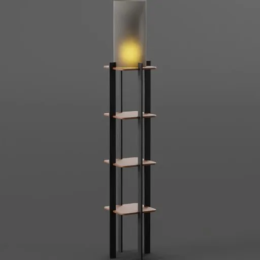 3D-rendered modern floor lamp with integrated shelves, suitable for interior design models in Blender.