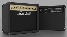 Detailed 3D model of a Marshall MG50DFX guitar amp for Blender artists, front and rear view.