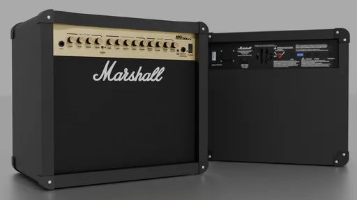 Detailed 3D model of a Marshall MG50DFX guitar amp for Blender artists, front and rear view.