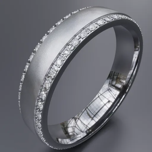 Realistic 3D model of a diamond-encrusted silver wedding band, designed in Blender.