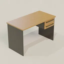 Detailed Blender 3D model of a wooden office desk with drawers, perfect for digital office scenes.