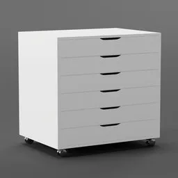 3D model of a modern, stylish white drawer cabinet suitable for various interiors, rendered in Blender.