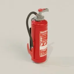 Detailed red 3D fire extinguisher model with high-resolution textures, suitable for Blender 3D projects.