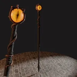 "Get your hands on a unique historical military-inspired 3D model for Blender 3D - the Snake's Eye Stick. This concept model features a clock, stylized PBR materials, and a design inspired by Andor Basch. Perfect for gaming and animation projects, it also showcases a snake-faced female guard and small object details."