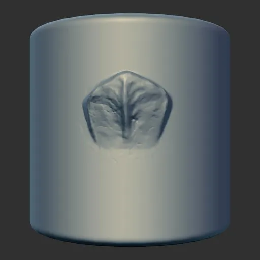 Enhanced sculpted surface depicting reptilian skin texture using ER Dragon Brush 69 for 3D modeling in Blender.