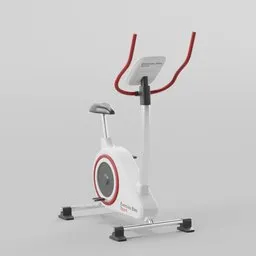 "Exercise Bike Sport Gym, a 3D model rendered in Blender 3D, featuring a close up of a stationary exercise bike with a red handlebar. This simplistic design is perfect for fitness enthusiasts and gym environments. Enhance your workout visualization with this high-quality model."