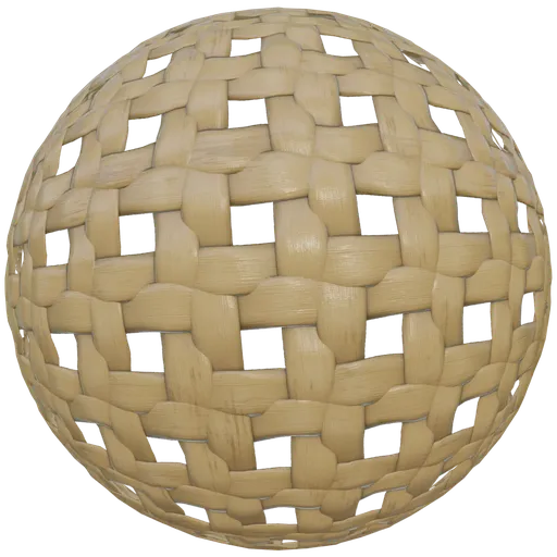 Realistic wicker material texture for 3D Blender PBR rendering, showcasing intricate weave detail with color variations.