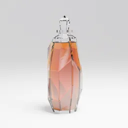 "Facet shaped perfume bottle with crystal design on it, 3D model for Blender 3D by Mirabel Madrigal. Inspired by the works of Jean-François de Troy and Karel Havlíček, rendered with Octane Tender and featuring a honey wind color scheme. Perfect for art and design projects."