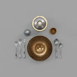 Highly detailed Blender 3D rendered dinnerware and cutlery set, perfect for realistic kitchen scenes.