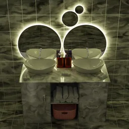 "Get your Blender 3D bathroom furniture set with this stunning Cabinet and Sinks model. Featuring luminist and baroque style with two sinks and mirrors, this 3D render boasts a bright, eye-level perspective image. Perfect for Autodesk blueprint and Photo 3D projects."