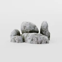 Low-poly 3D boulder cluster with realistic stone textures, suitable for Blender landscape scenes.