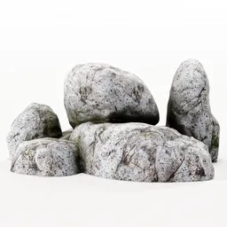 Low-poly 3D boulder cluster with realistic stone textures, suitable for Blender landscape scenes.