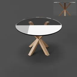 High-quality Blender 3D model showcasing a sleek, modern glass dining table with a wooden base.