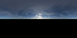 Vivid 16K HDR panorama of a serene blue sky with sun peeking through clouds, ideal for realistic lighting in 3D scenes.