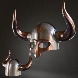 Realistic 3D helmet with curled horns, crafted with precision to historic detail, available in low poly for Blender projects.