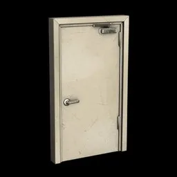 High-resolution 3D model of a textured white door with detailed handle and frame, compatible with Blender.