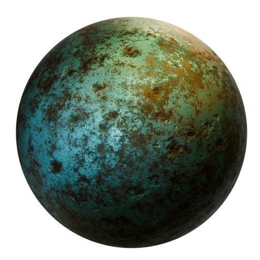 Highly detailed oxidized bronze texture for PBR material in Blender 3D, versatile for creating various metal types.