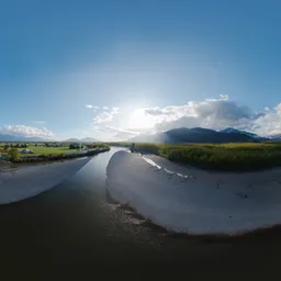 River, Mountains, Cloudy Sunset 17k