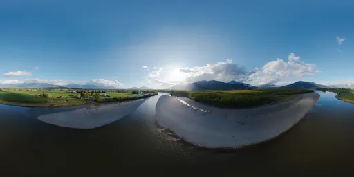 River, Mountains, Cloudy Sunset 17k