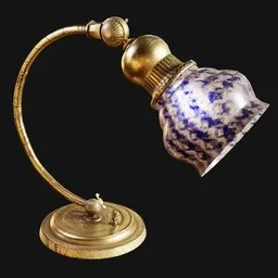Bulbous 1920s Lamp Dappled Blue Shade