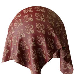 High-resolution PBR red fabric with ornate kingdom emblem suitable for Blender 3D models.