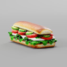 "3D model of a natural sandwich with cheese, lettuce, and tomatoes made in Blender 3D. Photoscanned and remeshed for a high definition, hyper-realistic look. Perfect for your food-related projects in game design or animation."
