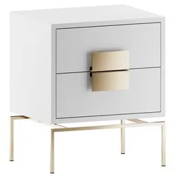 "Modern MALTE Bedside Table in white and gold designed by BBHome, perfect for Blender 3D projects featuring a drawer and elegant gold body. Metropolitan and hyperminimalist in style with refined details and white outline, this 3D model is a must-have for interior design enthusiasts."