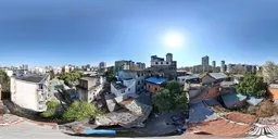 360-degree urban environment HDRi with clear skies for realistic lighting in 3D renders.