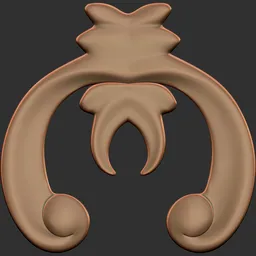 3D ornamental sculpting brush imprint for Blender showing applied intricate design on model surfaces.