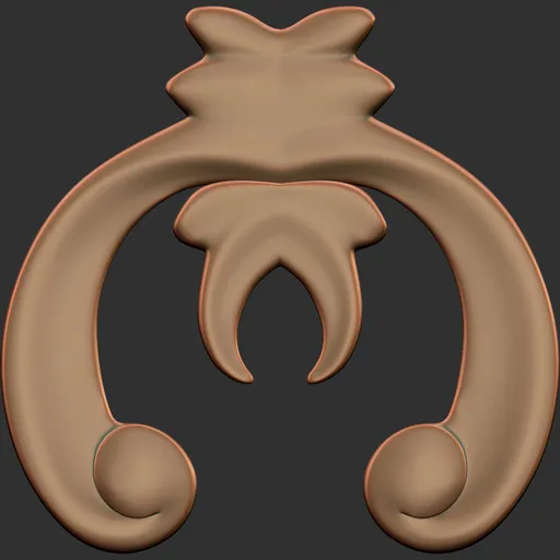3D ornamental sculpting brush imprint for Blender showing applied intricate design on model surfaces.