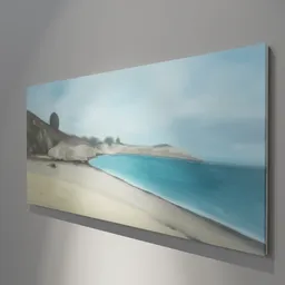 High-resolution 3D rendering of a beach scene oil painting for Blender users.