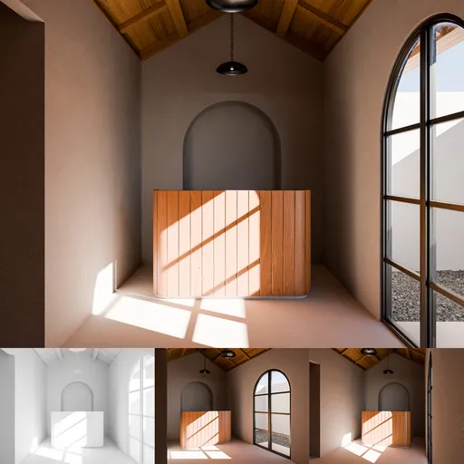 Room with wooden desk and window