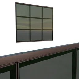 "Discover our customizable Building Window 3D model for Blender 3D, featuring iray shaders, dark green one-panel glass, and a panoramic anamorphic view. Perfect for creating scenes with balconies overlooking the reflecting ocean at midnight sunset. Available in FBX format."