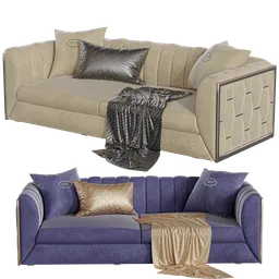 Highly detailed Blender 3D model of a modern sofa with textured cushions and throw pillows.