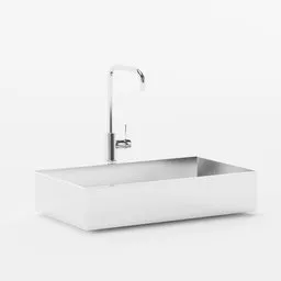 Detailed 3D rendering of a modern kitchen sink with a sleek faucet, compatible with Blender 3D modeling software.