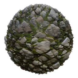 High-resolution mossy cobblestone texture for 3D modeling, ideal for photorealistic architectural visualizations and PBR workflows.