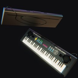 "Electric Piano 3D model for Blender 3D - perfect for kids to play in their room. Created in 2019, this lo-fi model features two electronic keyboards and a phone on a table, making it ideal for music-themed projects in Unreal 5 or other game engines. Available for hire from an experienced 3D artist."