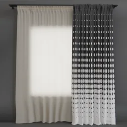 Detailed 3D rendered curtains with gradient dot design, ideal for interior modeling in Blender.