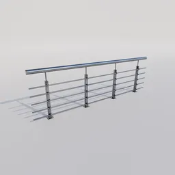 Detailed 3D model of a straight, modular, metal railing for architectural design in Blender 3D.