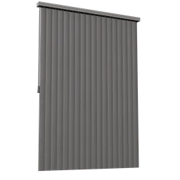3D model of grey vertical blinds for interior design, rendered in Blender 3.6 Cycles, available in .blend format.