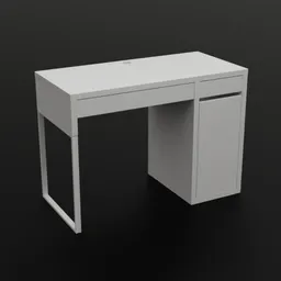 "White IKEA MICKE Desk with Drawer and Cable Outlet - Blender 3D Model"