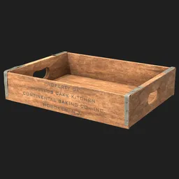 "Lowpoly closed Wooden Bakery Box 3D model by Mac Conner for Blender 3D. Perfect for games or renders with inspiring baking artwork and rusty metal plating."