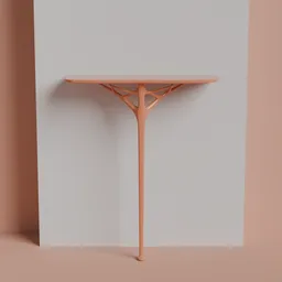 Minimalist orange A.i. console 3D model with a central leg designed by AI, perfect for modern interiors, available in multiple colors.