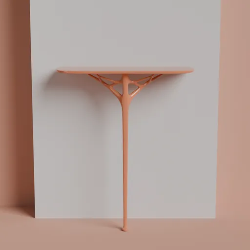 Minimalist orange A.i. console 3D model with a central leg designed by AI, perfect for modern interiors, available in multiple colors.