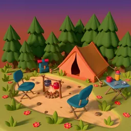 Stylized cartoon camping
