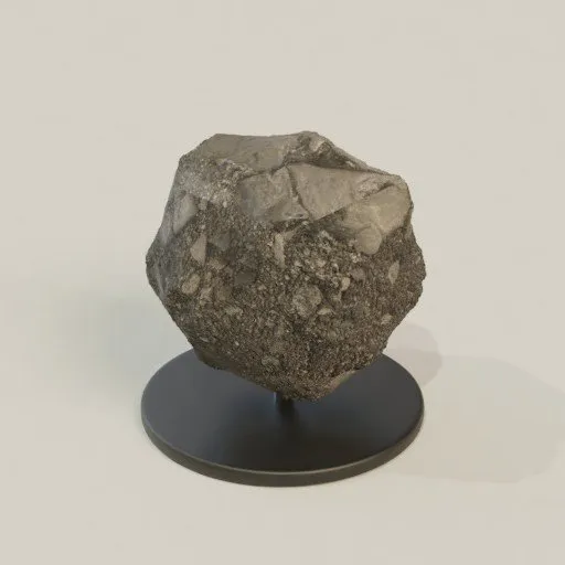 Realistic asteroid 3D model on stand, suitable for Blender rendering and space-themed visualizations.